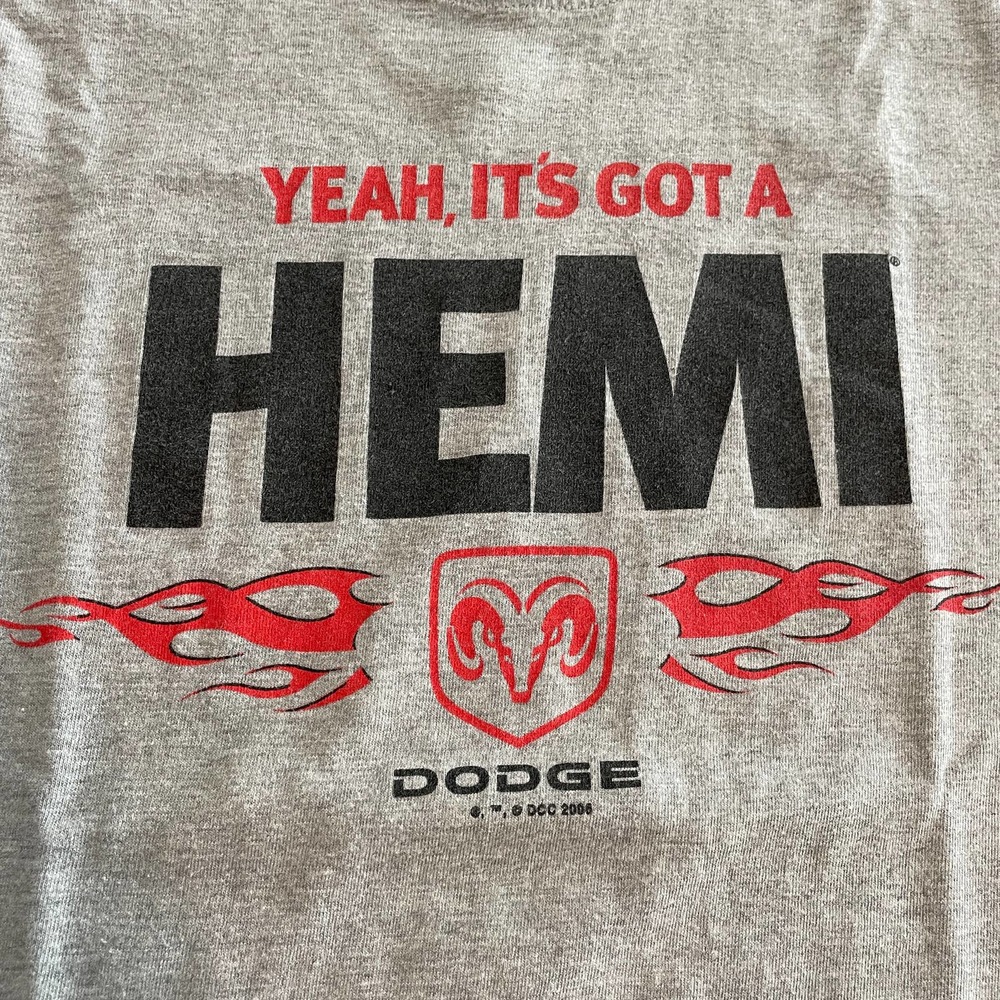 Vintage Y2K Dodge Hemi Flame Graphic Tee Shirt T-Shirt Gray Mens Large - Picture 2 of 13